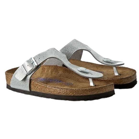 BIRKENSTOCK GIZEH Soft Footbed Silver Sparkle Thong Sandals Women's 37 US 6-6.5 - Picture 1 of 16